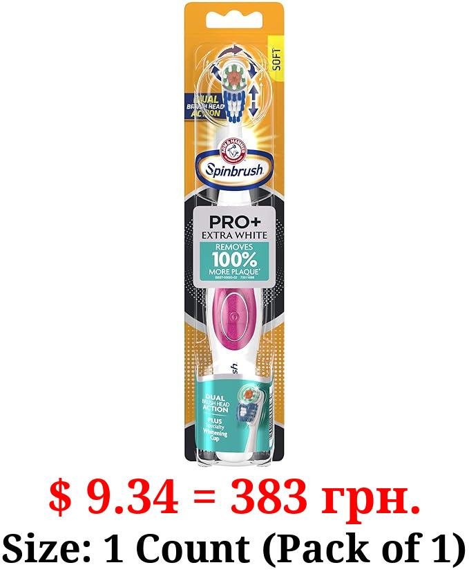 Spinbrush ARM & HAMMER Spinbrush PRO+ Extra White Battery-Operated– Spinbrush Battery Powered Toothbrush Removes 100% More Plaque- Soft Bristles -Batteries Included
