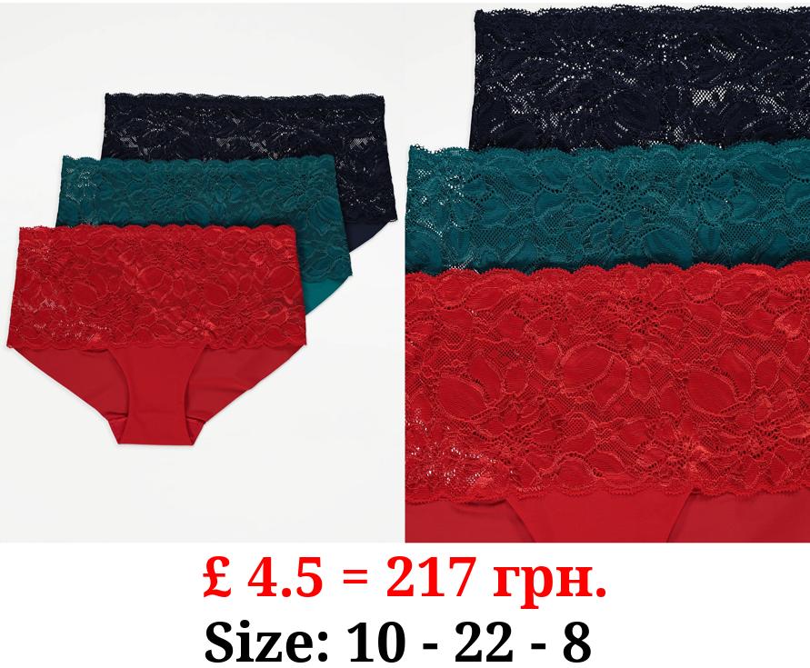 Lace Bandeau Midi Briefs 3 Pack