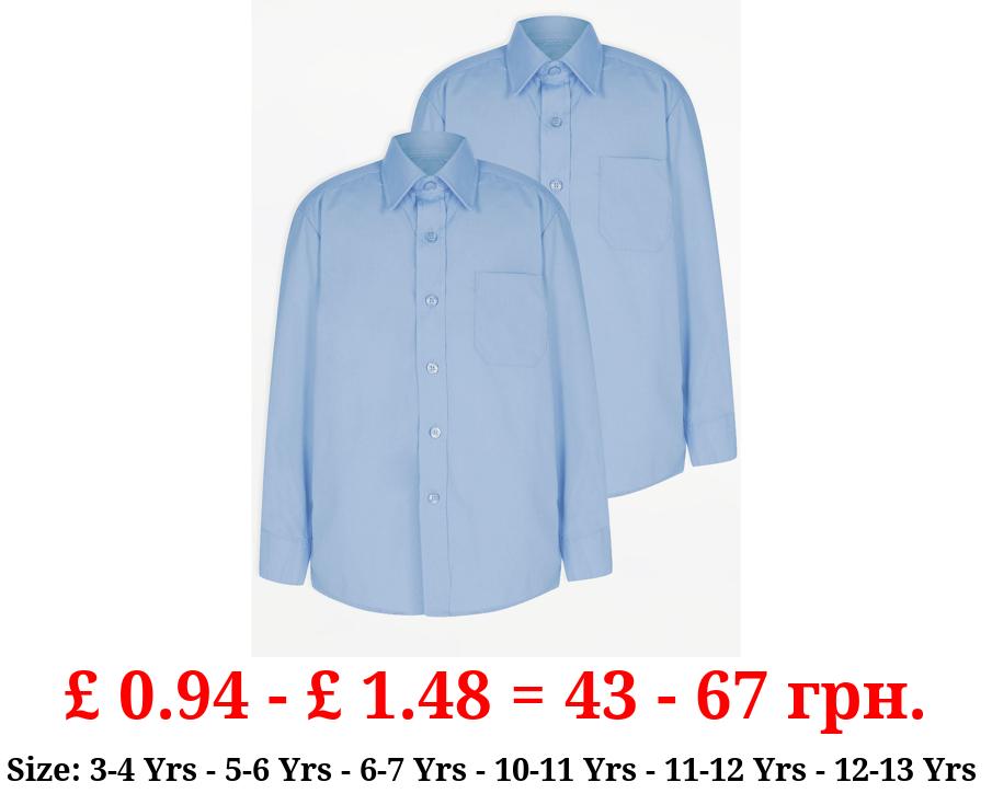 Boys Light Blue Plus Fit Long Sleeve School Shirt 2 Pack