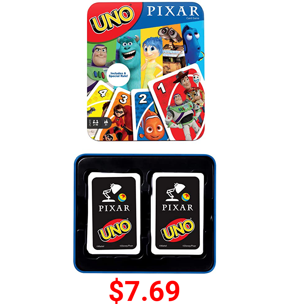 UNO Pixar 25th Anniversary Card Game with 112 Cards & Instructions in Storage Tin for Players 7 Years & Older, Gift for Kid, Family & Adult Game Night [Amazon Exclusive]
