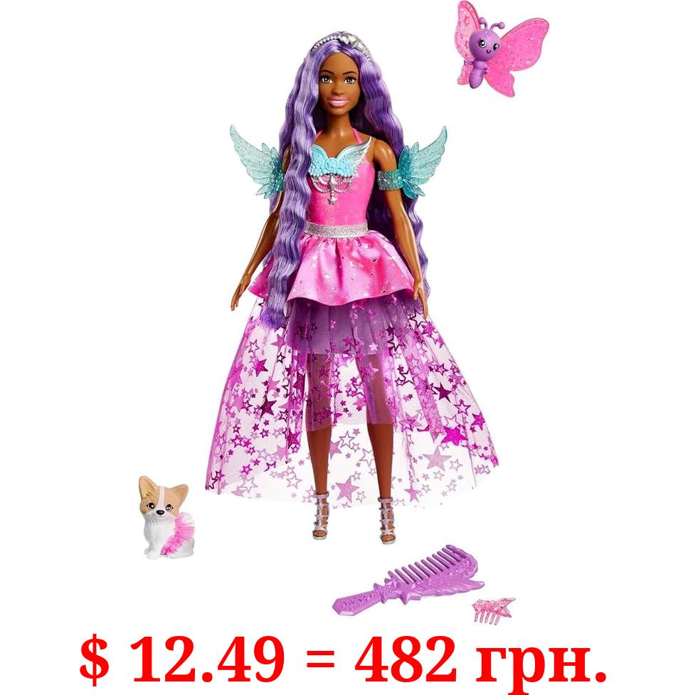 Barbie A Touch of Magic Doll, "Brooklyn" with Wing-Detailed Dress, 7-inch Long Fantasy Hair, 2 Fairytale Pets & Accessories