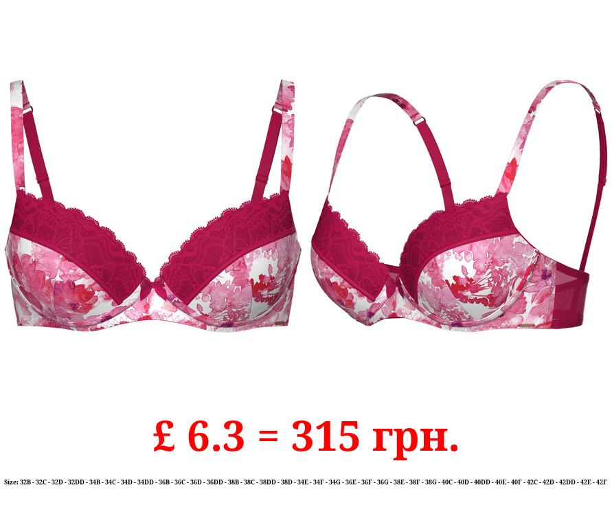 Entice Pink Floral Satin Padded T-Shirt Bra