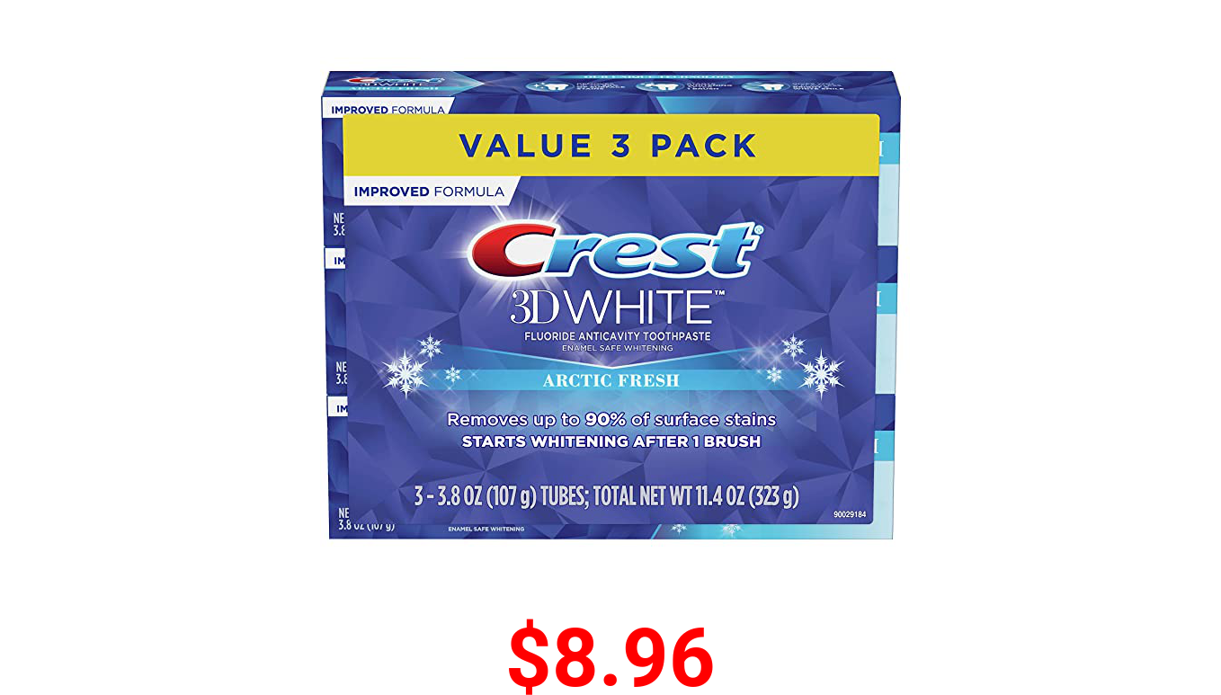 Crest 3D White Arctic Fresh Teeth Whitening Toothpaste, 3.8 oz, Pack of 3