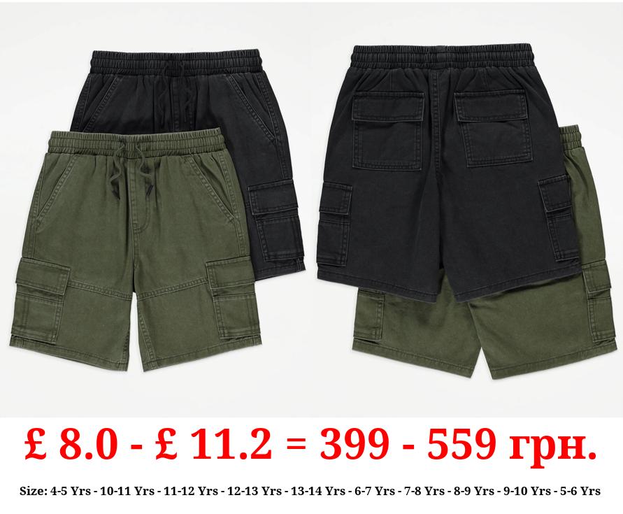 Khaki Denim Pull On Cargo Shorts 2 Pack