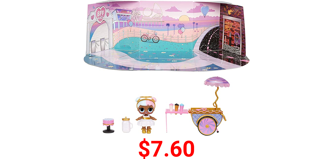 LOL Surprise Furniture Sweet Boardwalk with Sugar Doll and 10+ Surprises, Doll Candy Cart Furniture Set, Accessories