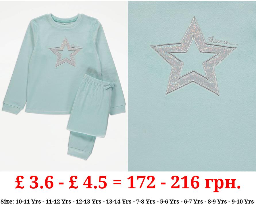 Mint Holographic Star Fleece Pyjamas
