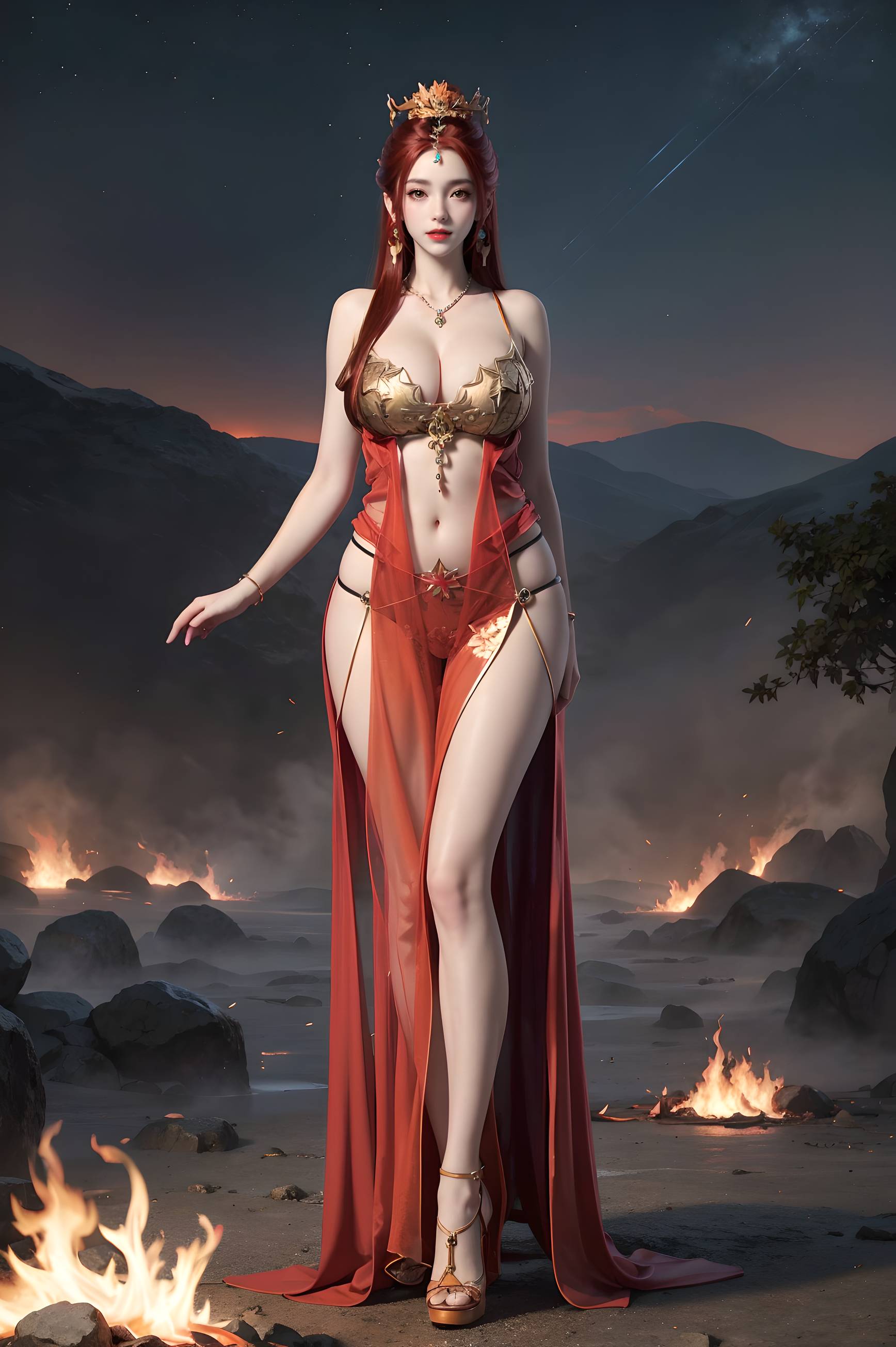 图片[71]-完美世界-曼珠沙华 户外红色礼服-六色网