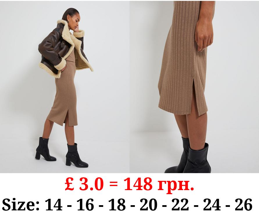 Stone Ribbed Midi Skirt