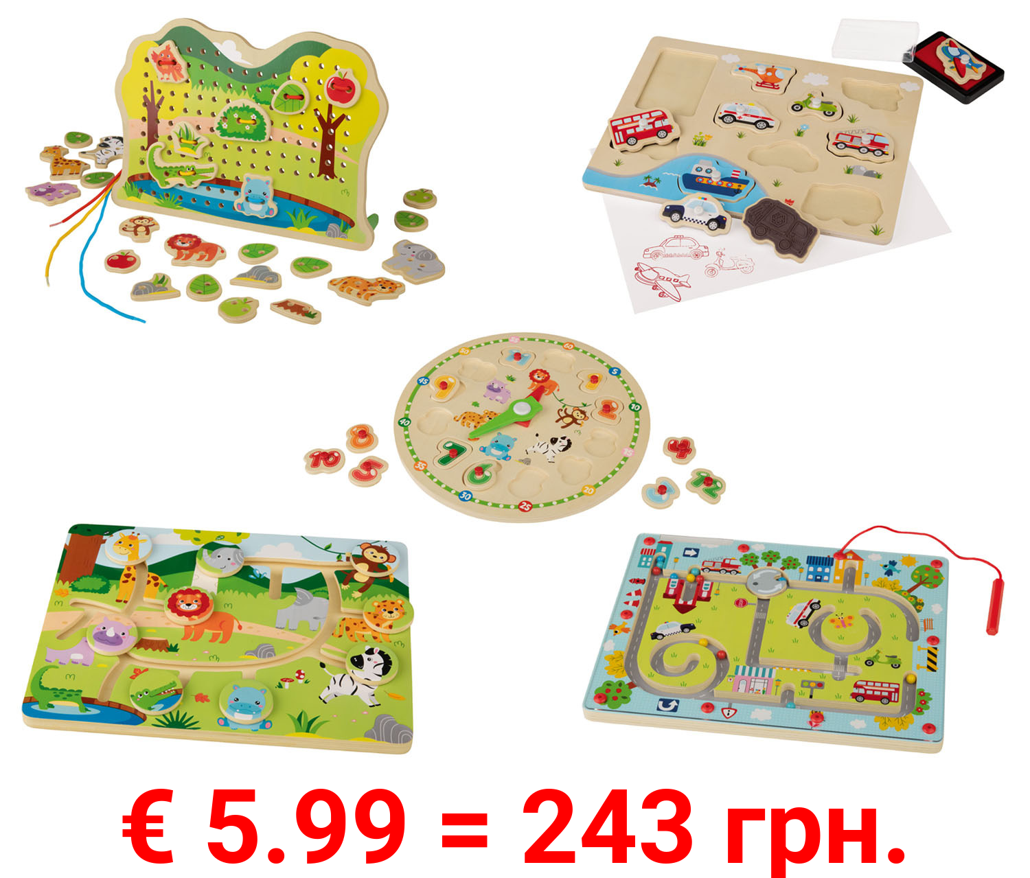 Playtive Lernpuzzle / Lernspiel, aus Echtholz
