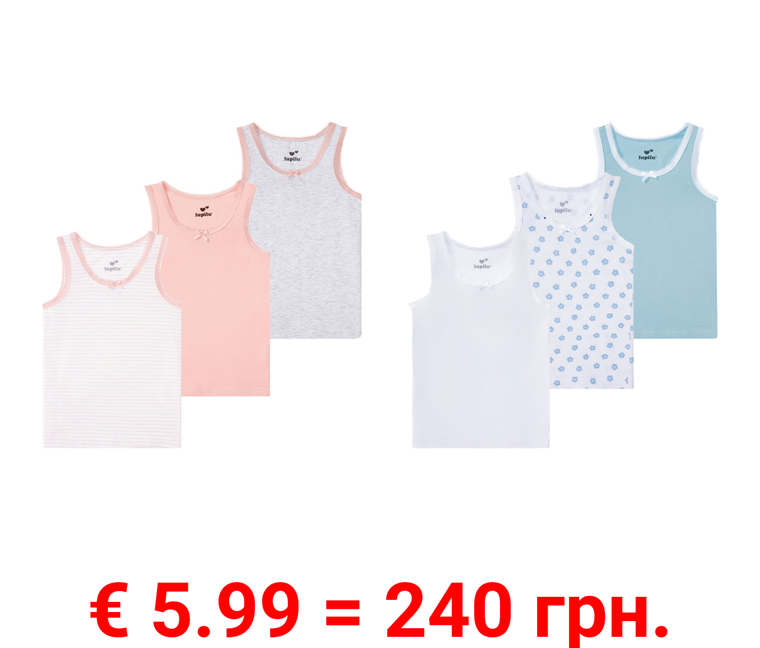 lupilu® Kleinkinder Mädchen Unterhemden, 3 Stück, mit Bio-Baumwolle