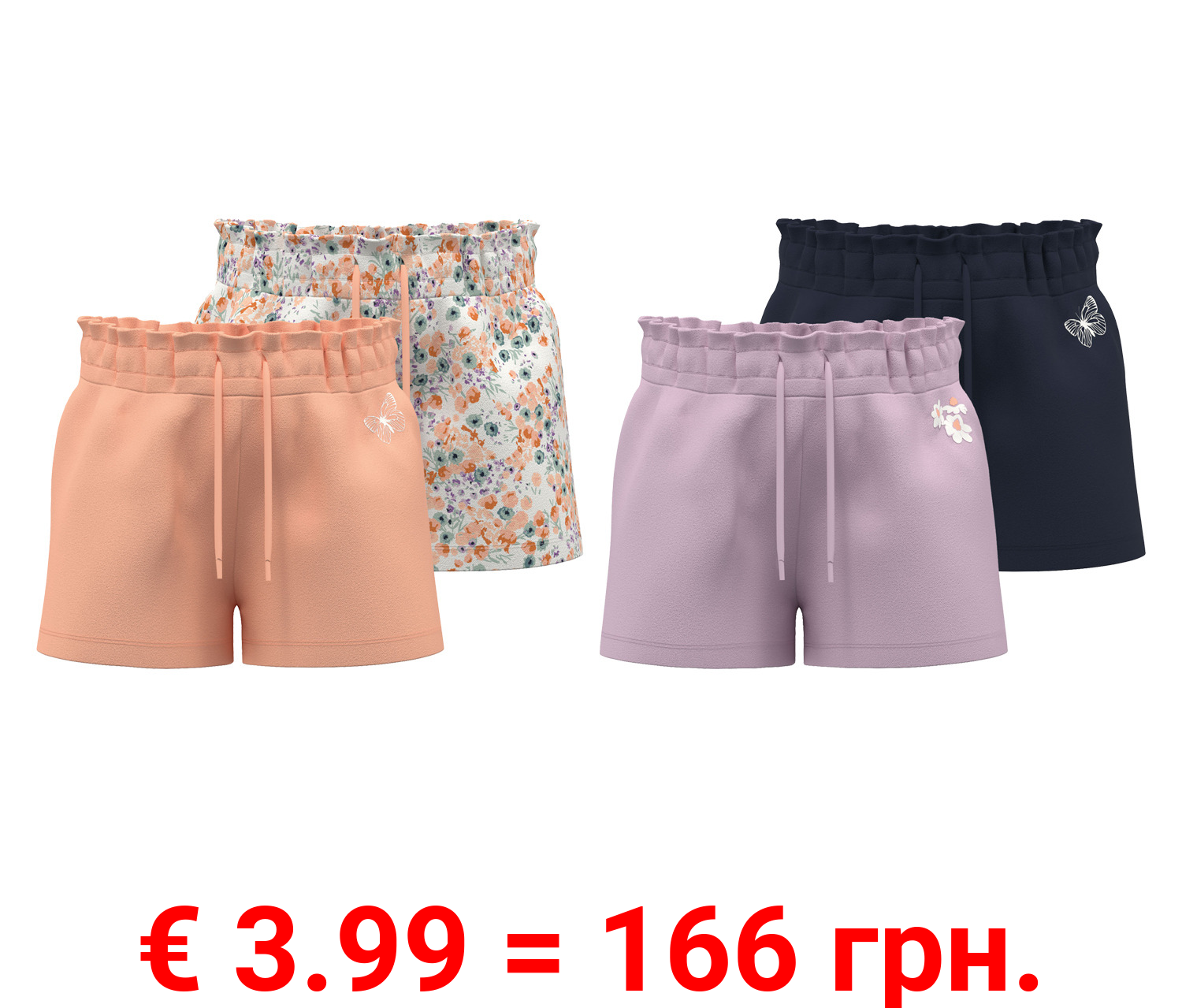 lupilu® Kleinkinder Mädchen Shorts, 2 Stück, aus reiner Bio-Baumwolle
