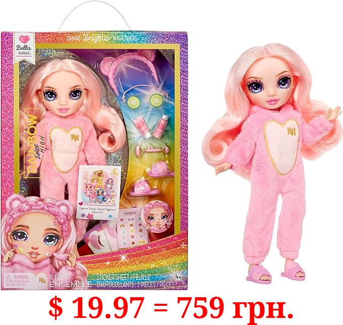 Rainbow High Jr High PJ Party- Bella (Pink) 9” Posable Doll with Soft Onesie, Slippers, Play Accessories, Kids Toy Ages 4-12 Years