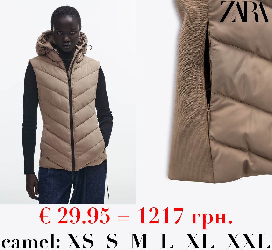 FITTED PUFFER GILET WITH HOOD