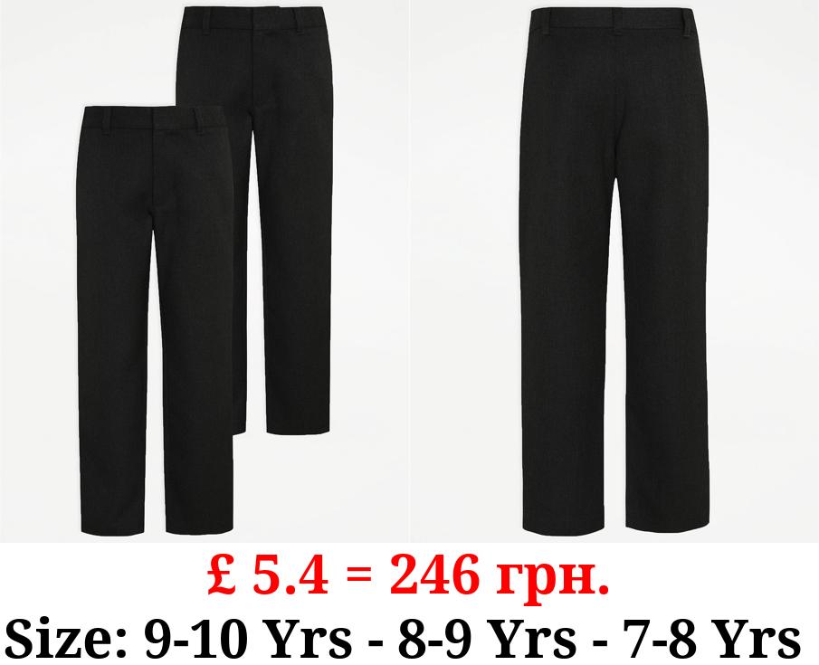 Boys Charcoal Longer Length Regular Leg School Trouser 2 Pack