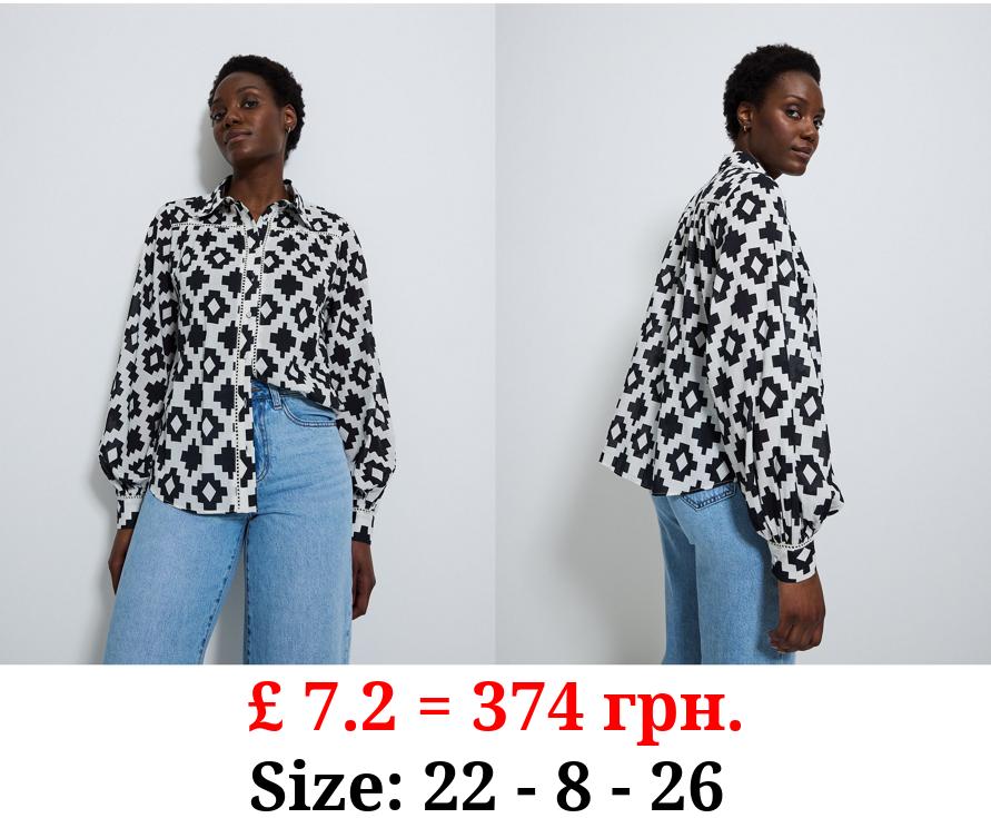 Black Geometric Patterned Long Sleeve Shirt