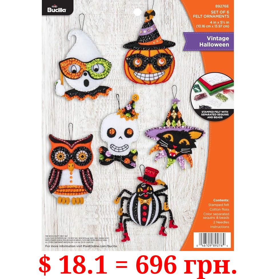 Bucilla 89276E Felt Applique Ornament Kit, Vintage Halloween, Set of 6