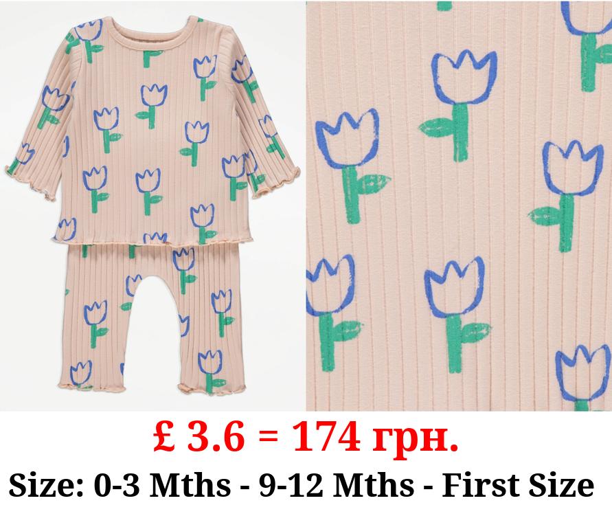 Peach Tulip Ribbed Long Sleeve Top and Leggings Outfit