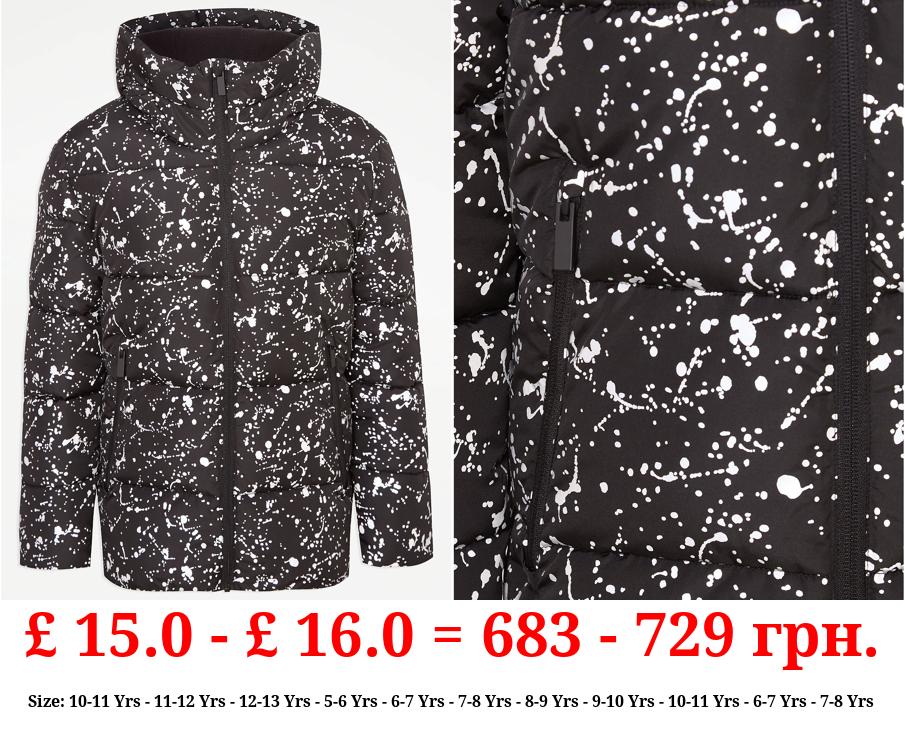 Black Splatter Effect Padded Coat