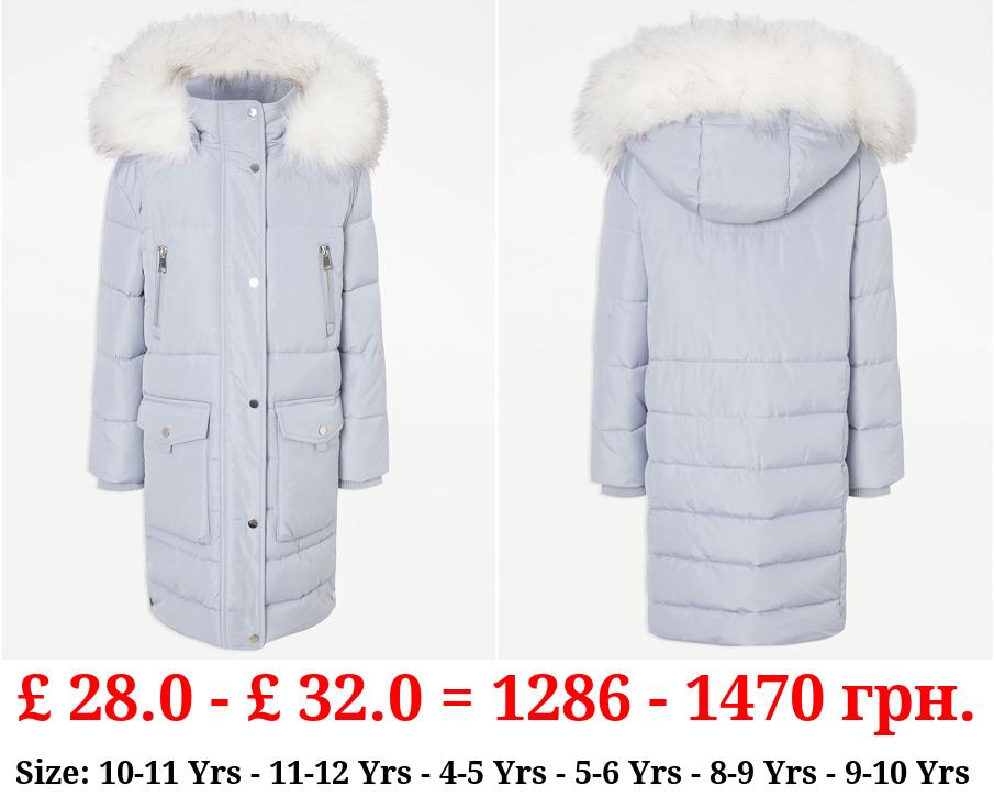 Light Blue Longline Padded Parka Coat