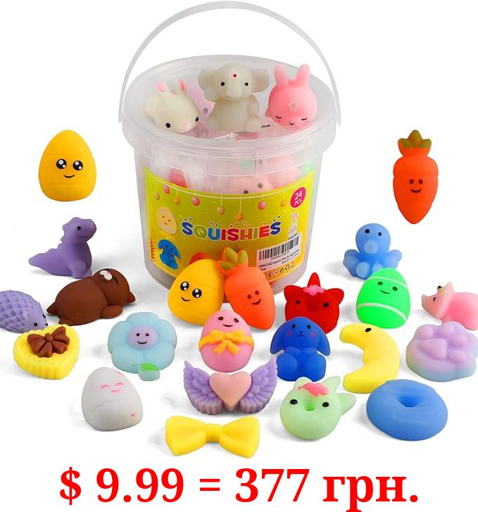 KINGYAO Easter Mochi Squishies, 24 pcs - Basket Stuffers & Egg Fillers for Kids, Teens, and Toddlers - Fidget Toys, Classroom Prizes, Party Favors (Ages 4-12)