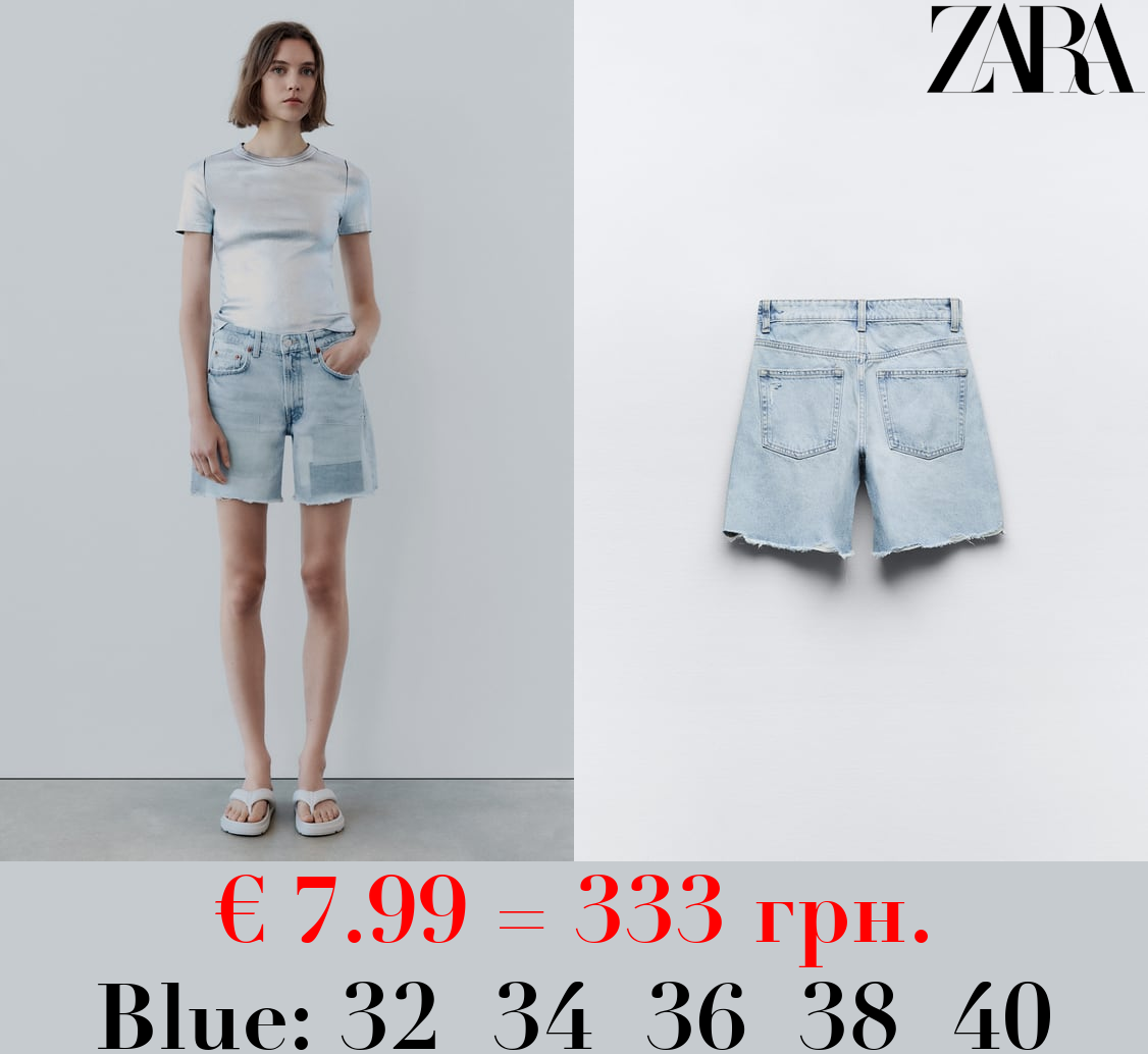 TRF MID-RISE DENIM BERMUDA SHORTS WITH PATCHES