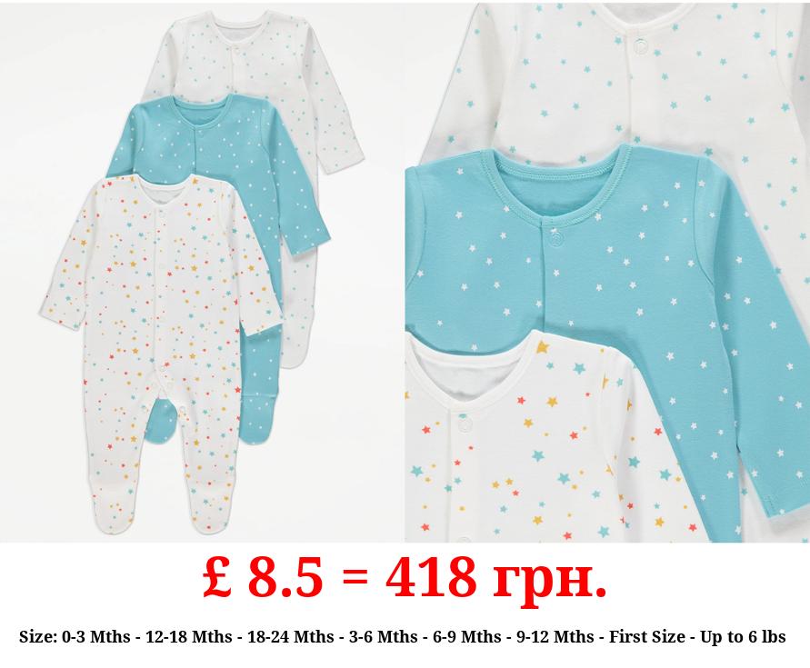 Star Long Sleeve Sleepsuits 3 Pack