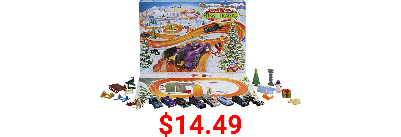 Hot Wheels 2021 Advent Calendar with 24 Surprises That Include 8 1:64 Scale Vehicles & Other Cool Accessories, Plus a Play Pane Mat, for Collectors & Kids 3 Years Old & Up