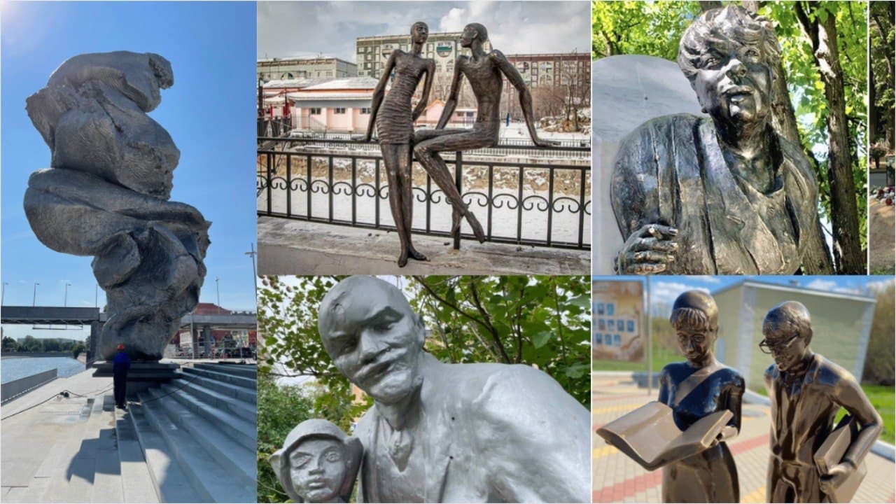Телеграм канал ыыху. Памятник Шурику и Лиде. Самые нелепые картины и скульптуры в 2022-23 годах в России.