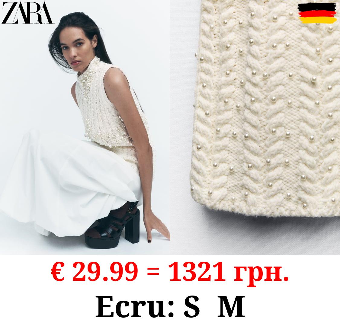 KNIT TOP WITH FAUX PEARLS