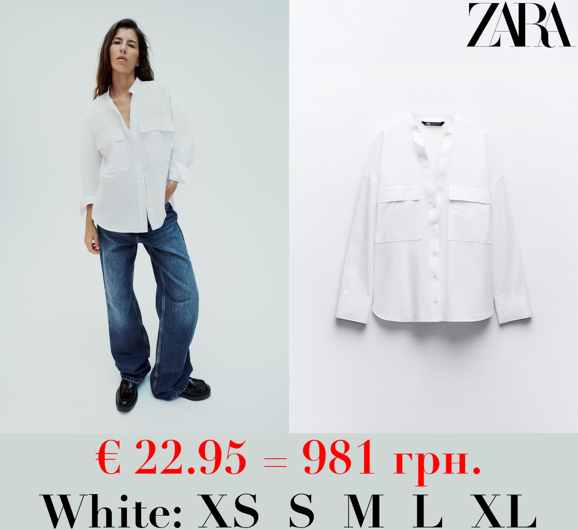 POPLIN SHIRT WITH MANDARIN COLLAR