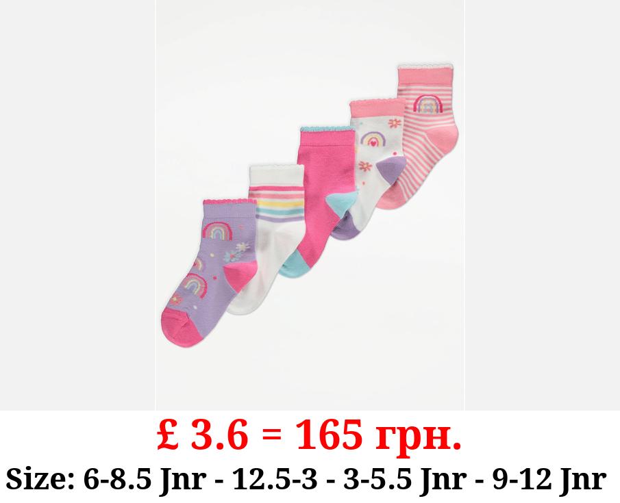 Pink Rainbow Cotton Rich Ankle Socks 5 Pack