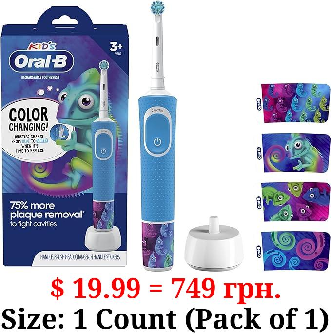 Oral-B Kid's Electric Rechargeable Toothbrush with Charger, Featuring Extra Soft Color Changing Bristles, for Ages 3, White/Blue