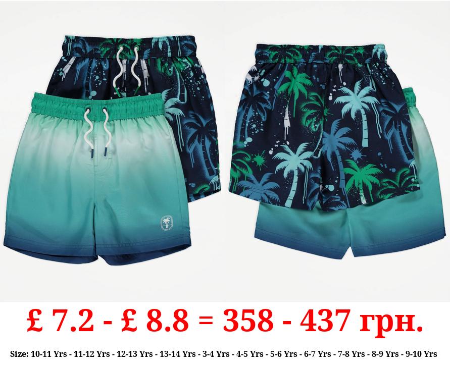 Tie Dye Ombre Palm Tree Swim Shorts 2 Pack