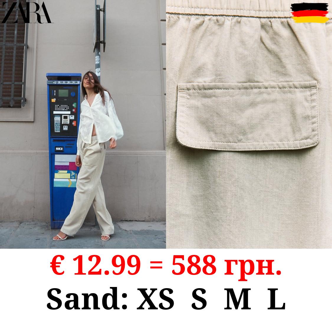 WIDE-LEG LINEN-BLEND TROUSERS