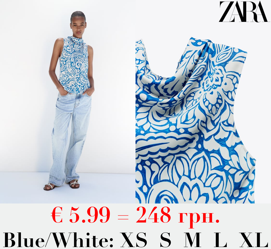 PRINTED TOP WITH BOW