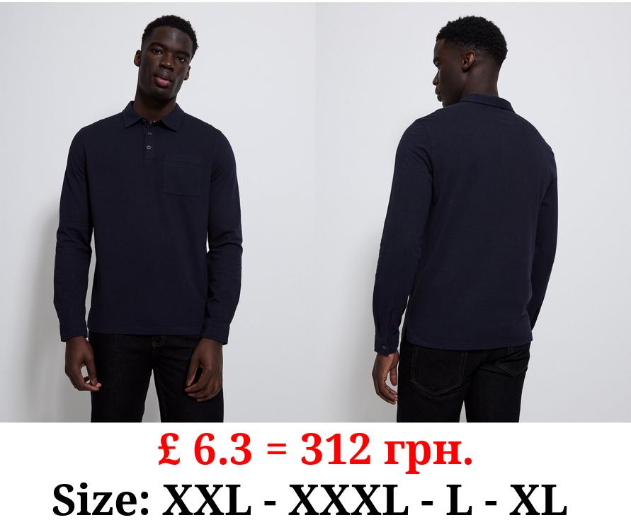 Navy Long Sleeve Polo Top