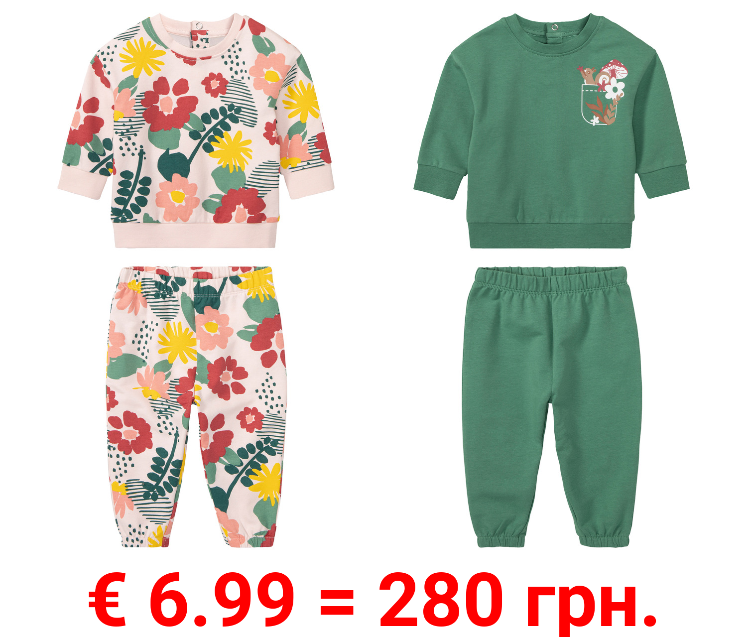 lupilu® Baby Mädchen Freizeitanzug, 2- teilig, mit Bio-Baumwolle