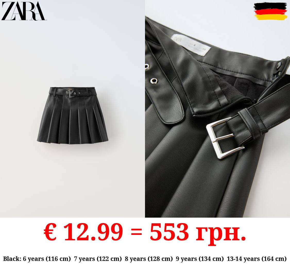 BOX PLEAT FAUX LEATHER SKIRT