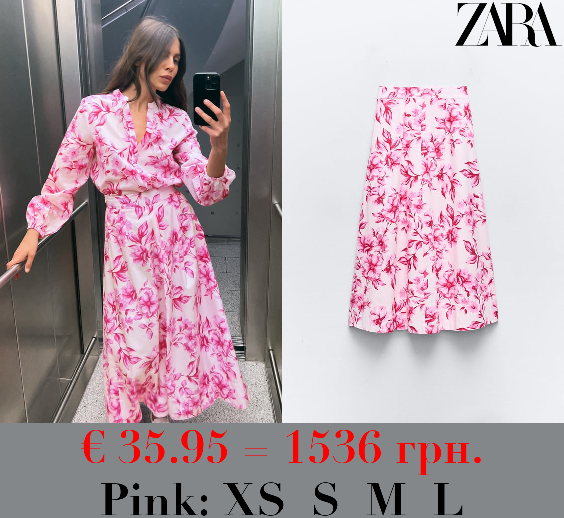 FLORAL PRINT MIDI SKIRT