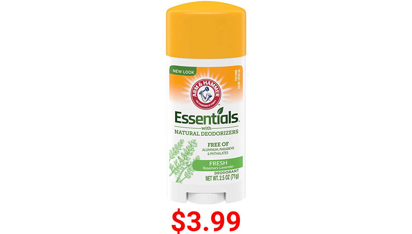 ARM & HAMMER Essentials Deodorant- Fresh Rosemary Lavender- Solid Oval- 2.5oz- Made with Natural Deodorizers- Free From Aluminum, Parabens & Phthalates