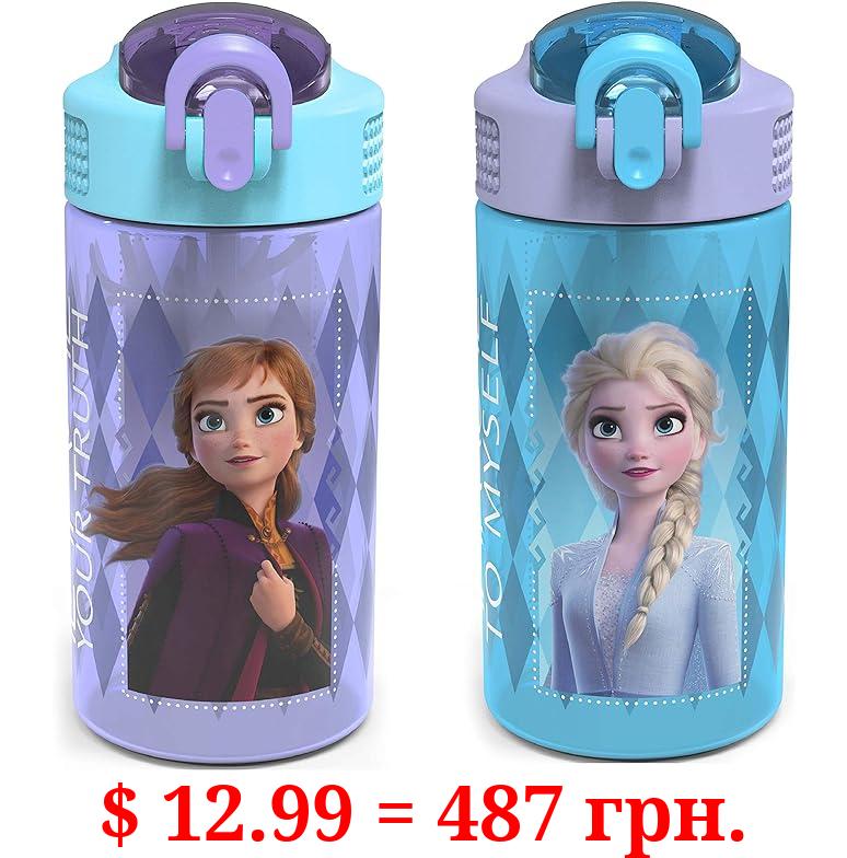 Disney Frozen 2 Kids Water Bottle Set with Reusable Straws and Built in  Carrying Loops, Made of Plastic, Leak-Proof Water Bottle Designs (Elsa &  Anna, 16 oz, BPA-Free, 2pc Set)