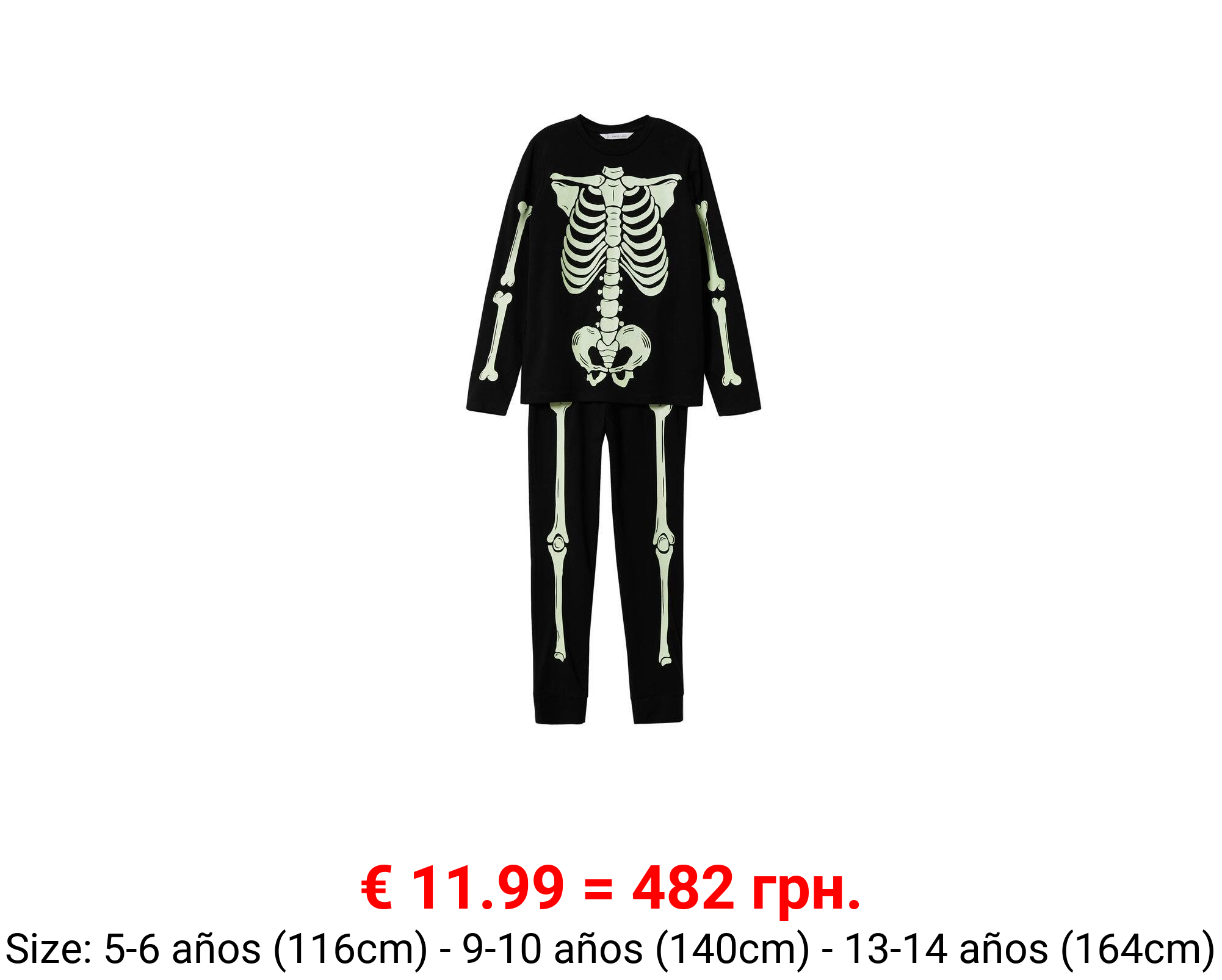 Pijama esqueleto brilla en la ocuridad