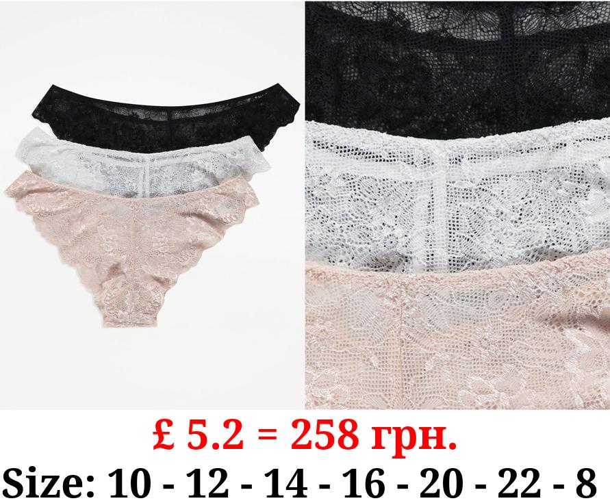 Lace Brazilian Knickers 3 Pack