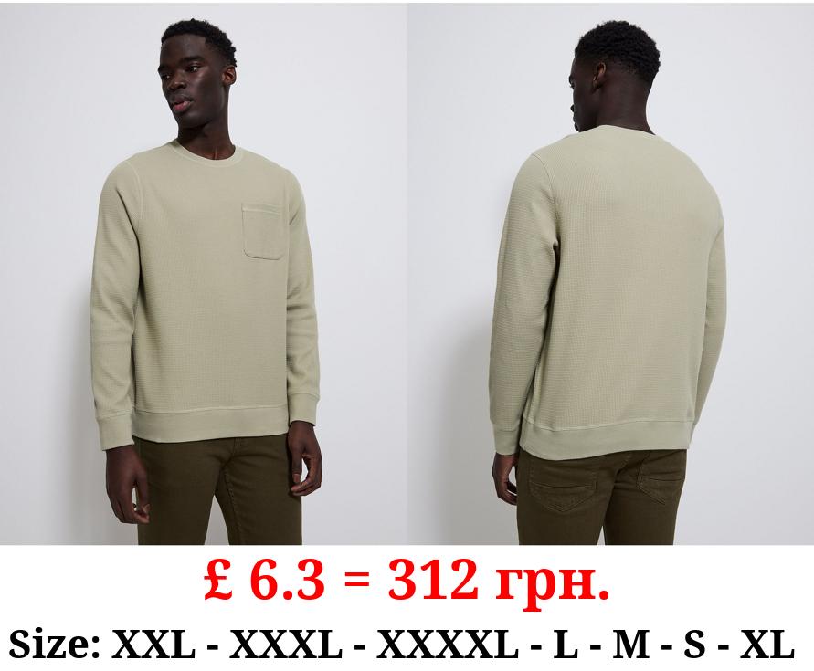 Green Long Sleeve Waffle Top