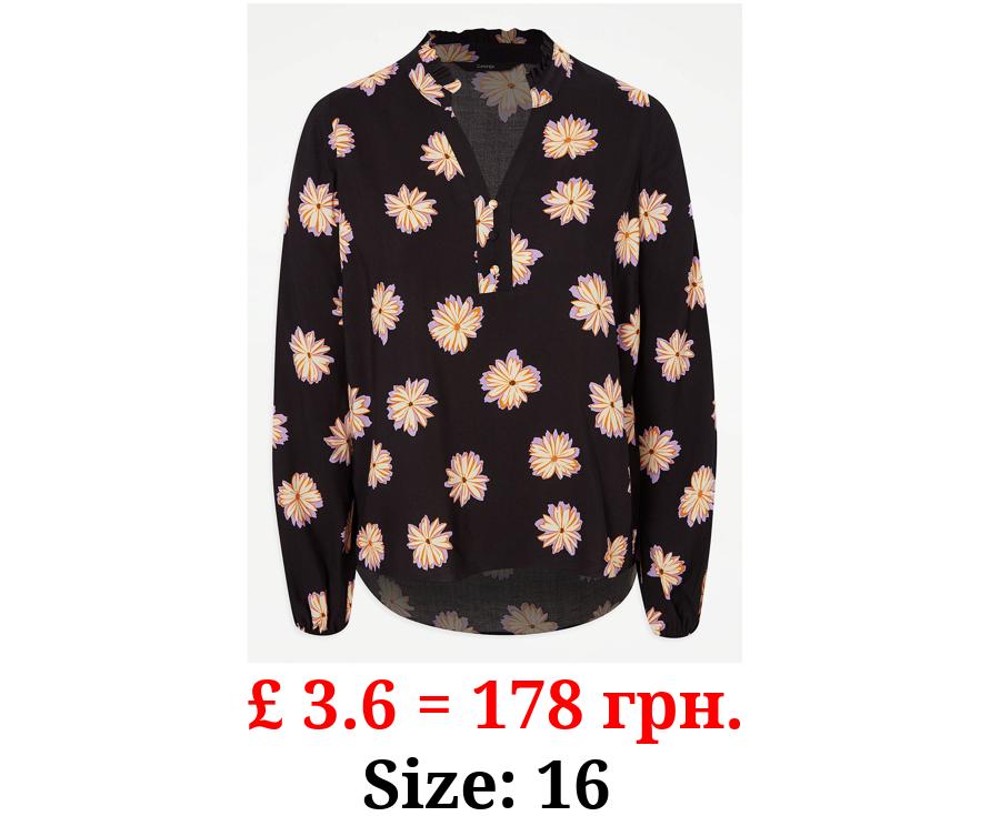 Black Daisy Popover Blouse