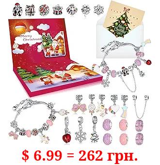 Christmas Advent Calendar 2023, Bracelet Making Kit for Girls, 24 Days Christmas Countdown Calendar Bracelet, Advent Calendar Bracelet Girls, DIY Charm Bracelets Kits Include 2 Bracelet 22 Charm Beads