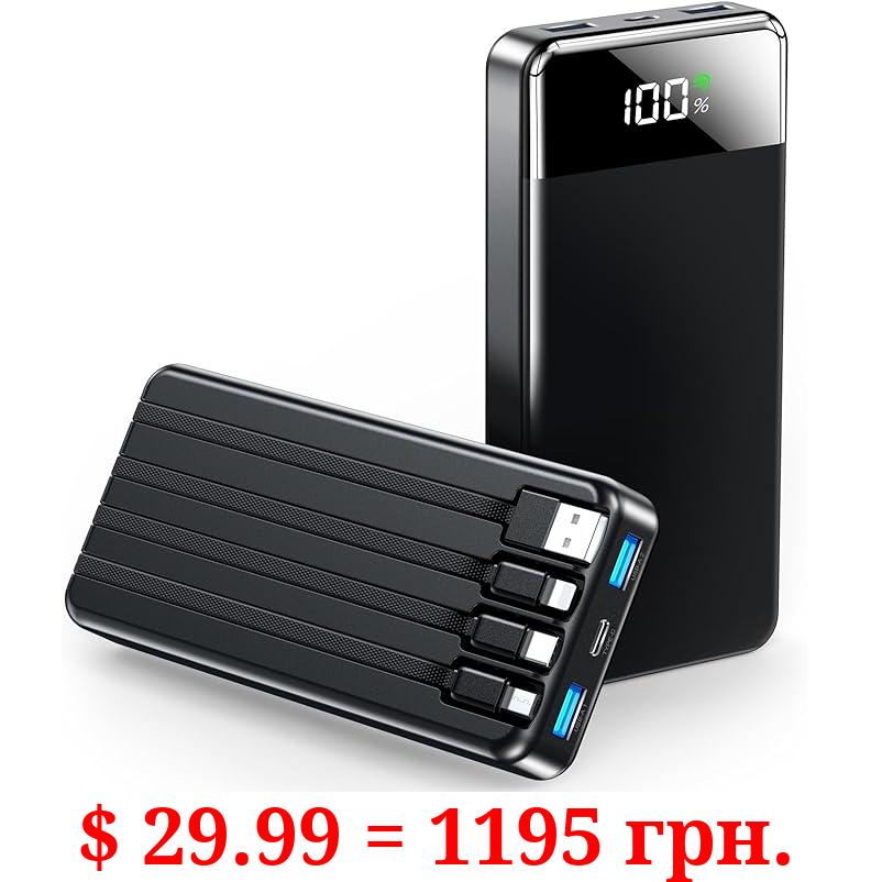 SABANI Portable Charger 35000mAh Power Bank - Portable Battery with 4 Built in Cables, 22.5W Fast Charging Battery Pack Compatible with iPhone 15 14 13 Samsung Android Cell Phone etc (1 Pack, Black)