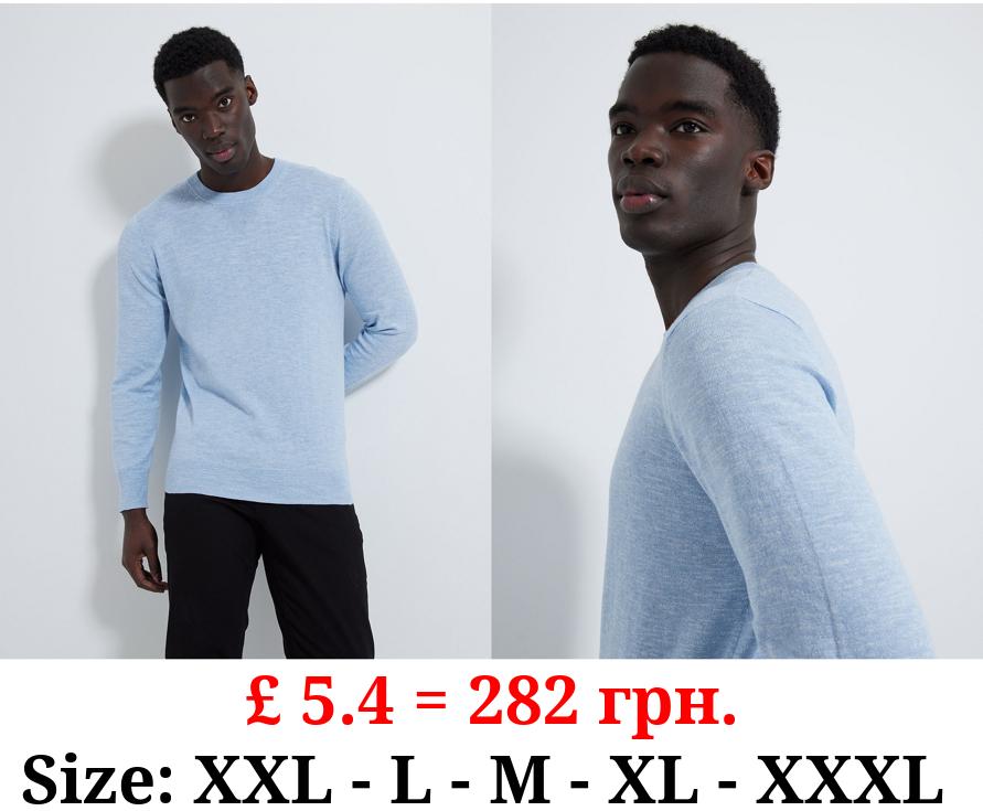 Light Blue Fine Knit Crew Neck Jumper
