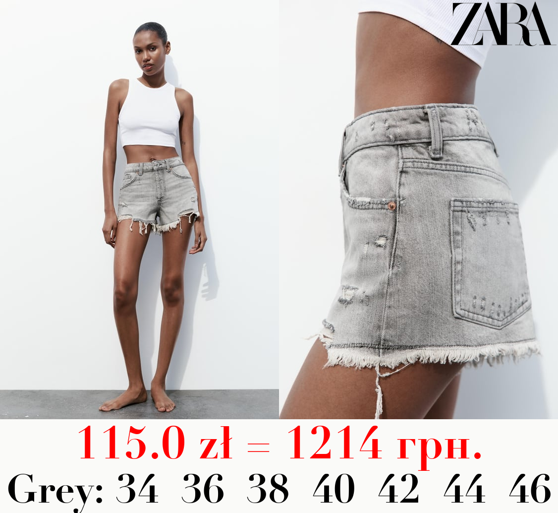 TRF RIPPED MID-RISE DENIM SHORTS