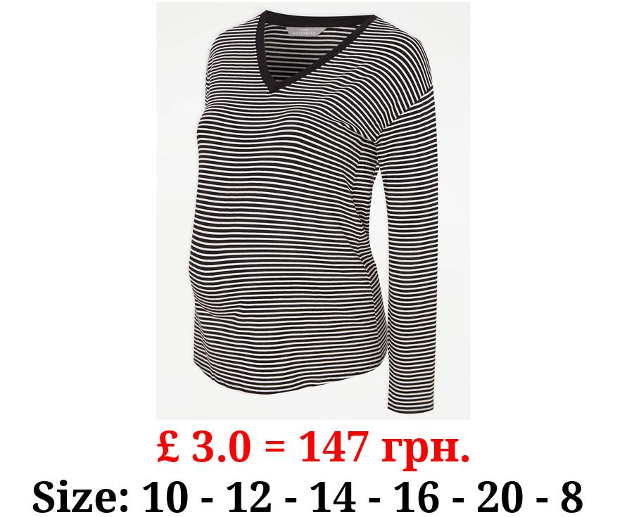 Maternity Striped V Neck Long Sleeve Top